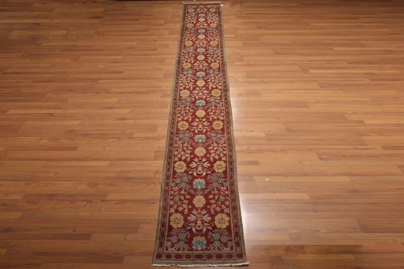 2'6" x 16' Runner Hand knotted Turkish Oushak Vegetable Dyed wool Area rug Rust