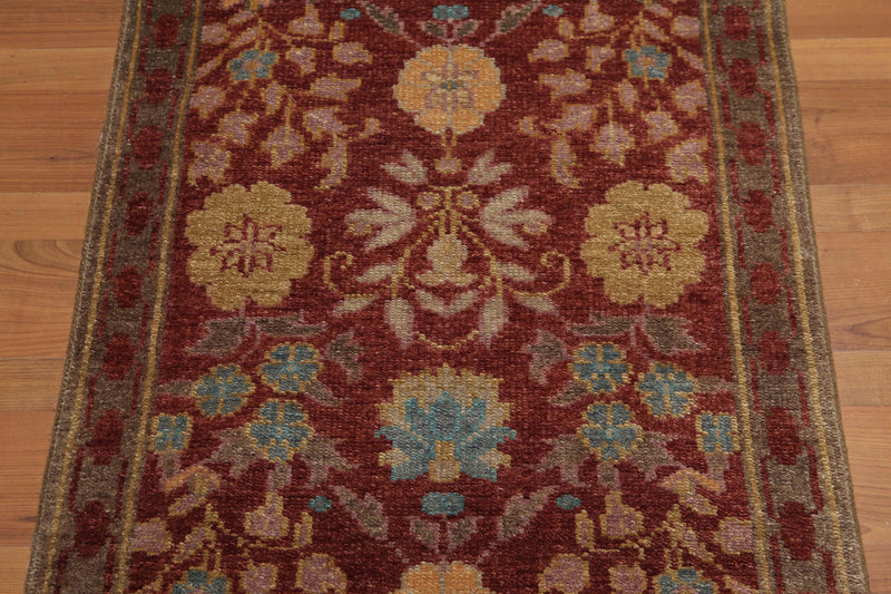 2'6" x 16' Runner Hand knotted Turkish Oushak Vegetable Dyed wool Area rug Rust