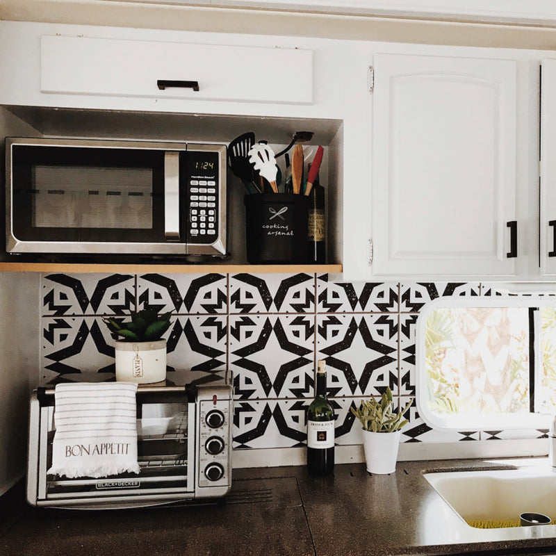 Black Aztec Tile Backsplash