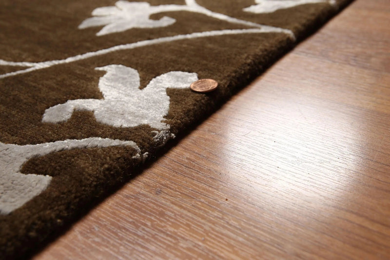 8' x 11' Hand Knotted Wool & Bamboo Silk Oriental Area rug Transitional Brown