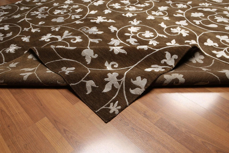 8' x 11' Hand Knotted Wool & Bamboo Silk Oriental Area rug Transitional Brown