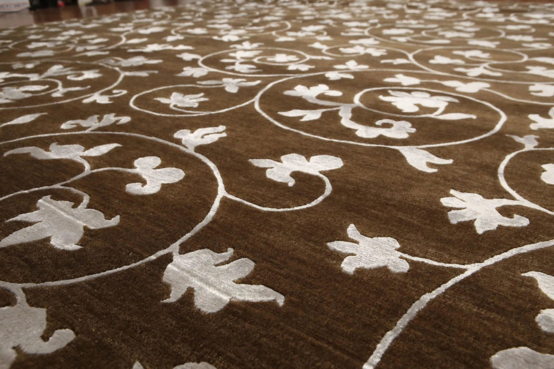 8' x 11' Hand Knotted Wool & Bamboo Silk Oriental Area rug Transitional Brown