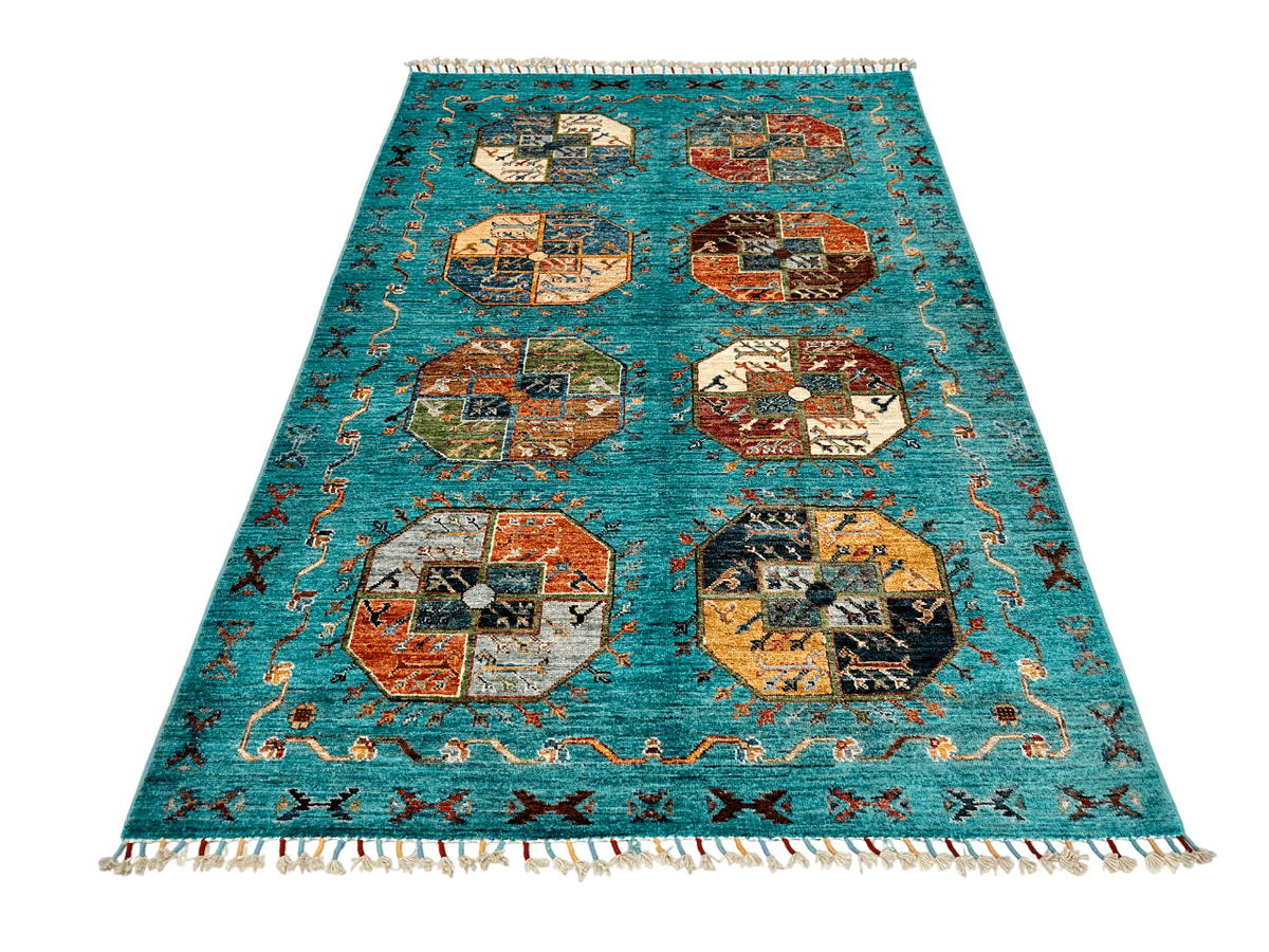 Afghan Ersari (4'01"x6'02") turquoise/multicolor, photo 9 of 10