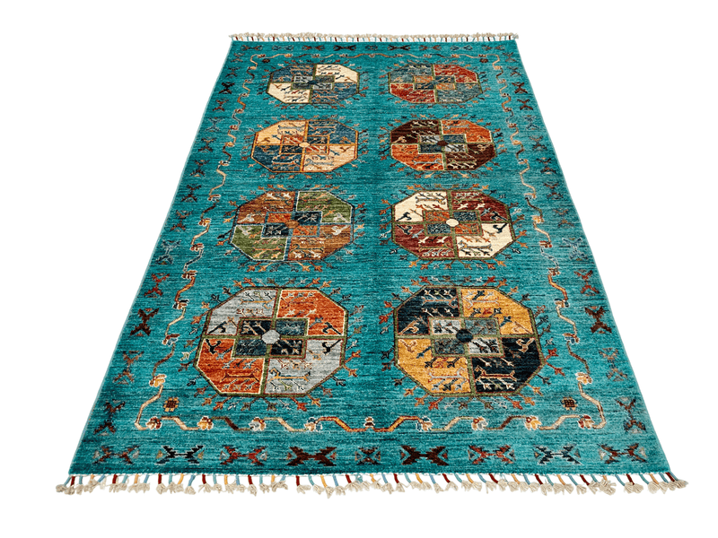 Afghan Ersari (4'01"x6'02") turquoise/multicolor, photo 9 of 10