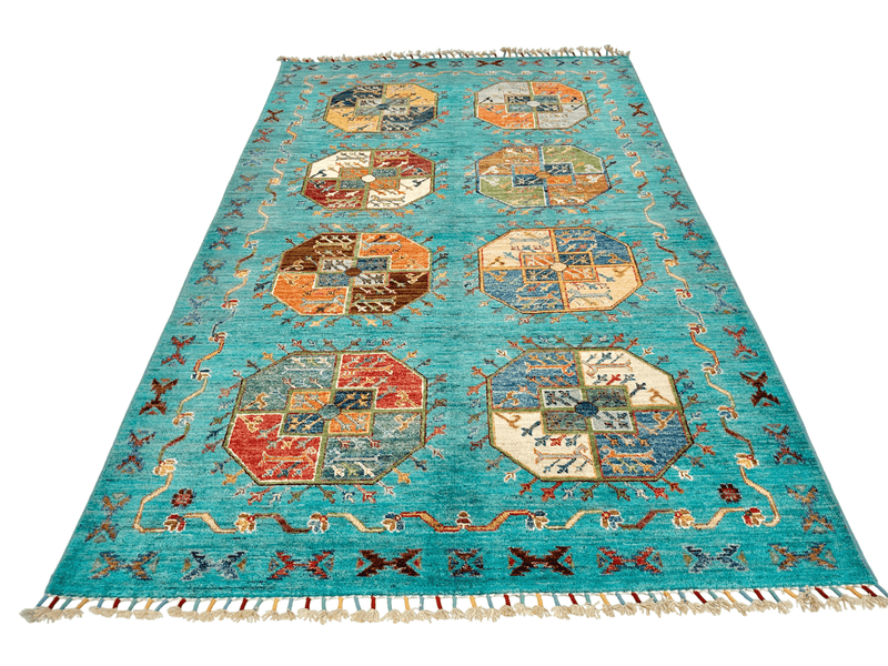 Afghan Ersari (4'01"x6'02") turquoise/multicolor, photo 10 of 10