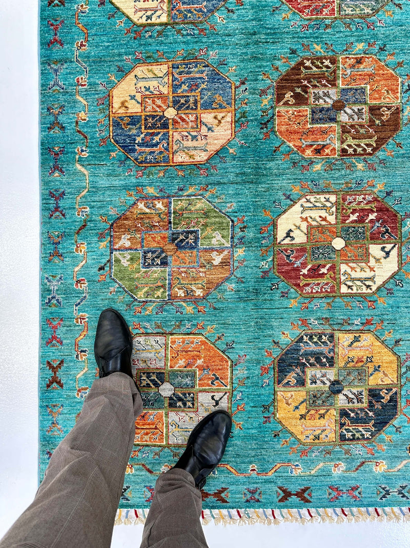 Afghan Ersari (4'01"x6'02") turquoise/multicolor, photo 7 of 10