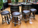 Whiskey & Wine Barrel Double Bar Set — Wood or Glass Top, 0–8 Stools