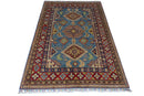 Hand-Knotted Afghani Kazak Wool Rug – 4’0″  x  6’1″