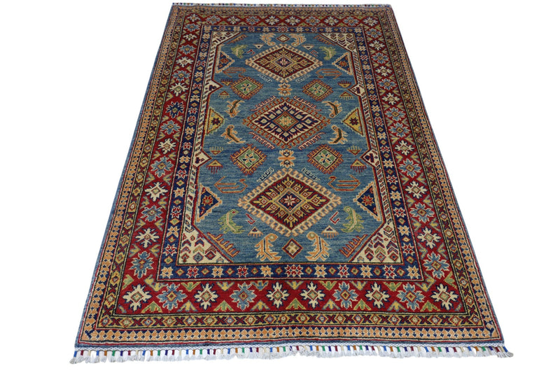 Hand-Knotted Afghani Kazak Wool Rug – 4’0″  x  6’1″