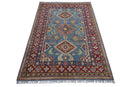 Hand-Knotted Afghani Kazak Wool Rug – 4’0″  x  6’1″