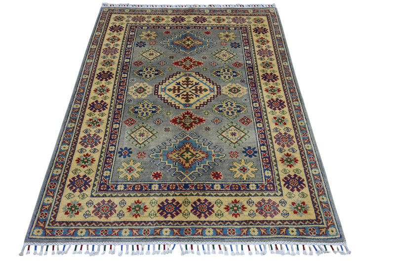 Hand-Knotted Afghani Kazak Wool Rug – 3’11″  x  5’6″