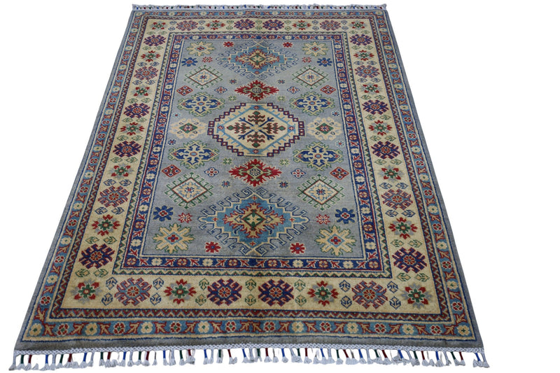 Hand-Knotted Afghani Kazak Wool Rug – 3’11″  x  5’6″