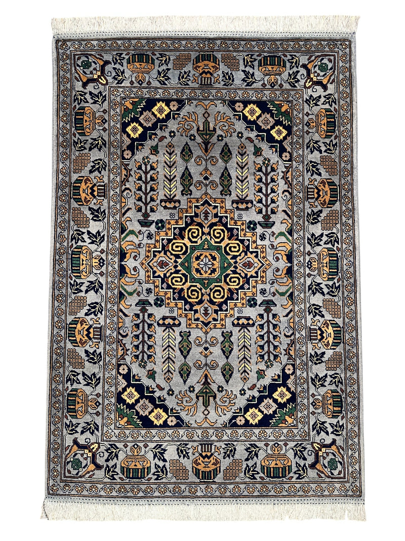 Hand-Knotted Afghani Zerkhaki Wool Rug – 3’4″  x  4’11″