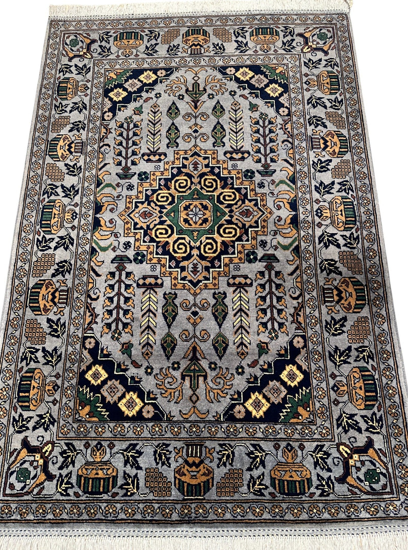 Hand-Knotted Afghani Zerkhaki Wool Rug – 3’4″  x  4’11″