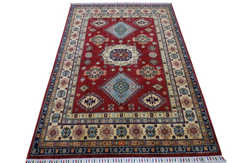 Hand-Knotted Afghani Kazak Wool Rug – 4’10″  x  6’6″