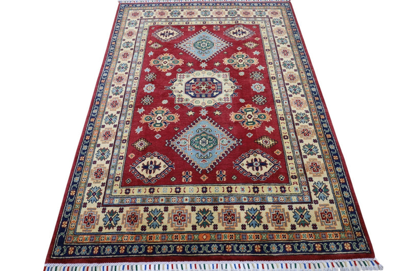 Hand-Knotted Afghani Kazak Wool Rug – 4’10″  x  6’6″