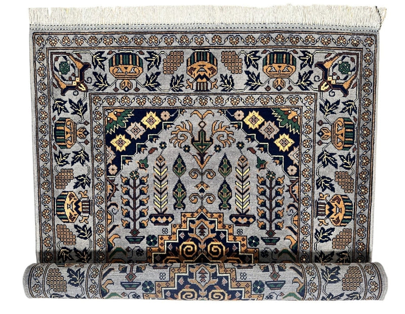 Hand-Knotted Afghani Zerkhaki Wool Rug – 3’4″  x  4’11″