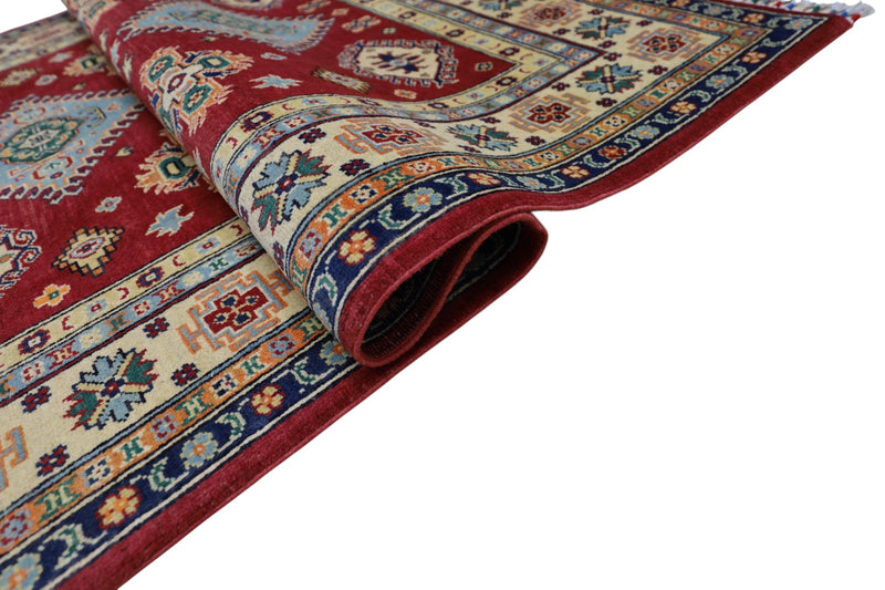 Hand-Knotted Afghani Kazak Wool Rug – 4’10″  x  6’6″