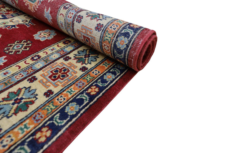 Hand-Knotted Afghani Kazak Wool Rug – 4’10″  x  6’6″