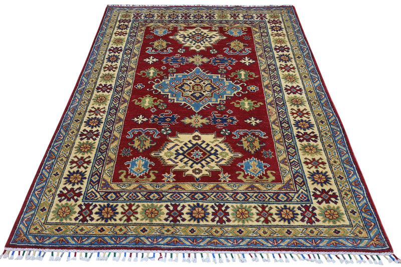 Hand-Knotted Afghani Kazak Wool Rug – 4’9″  x  6’8″