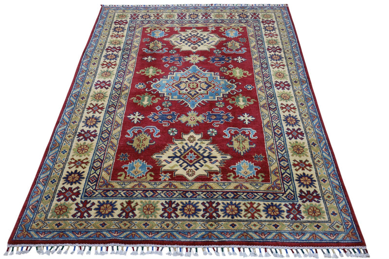 Hand-Knotted Afghani Kazak Wool Rug – 4’9″  x  6’8″