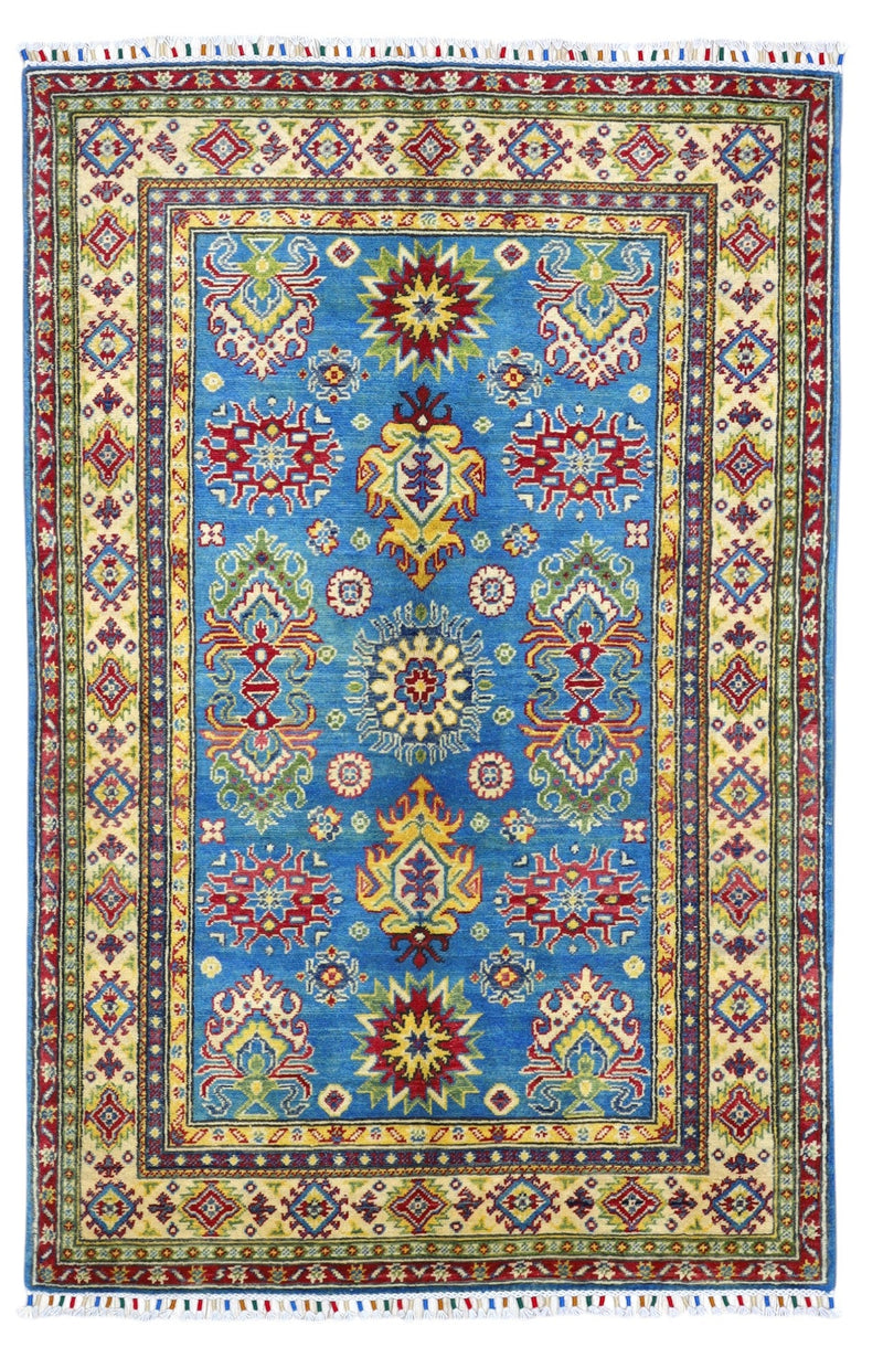 Hand-Knotted Afghani Kazak Wool Rug – 3’11″  x  6’0″