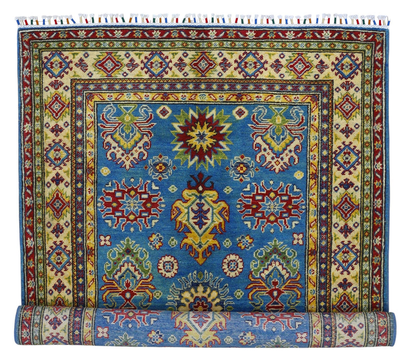 Hand-Knotted Afghani Kazak Wool Rug – 3’11″  x  6’0″