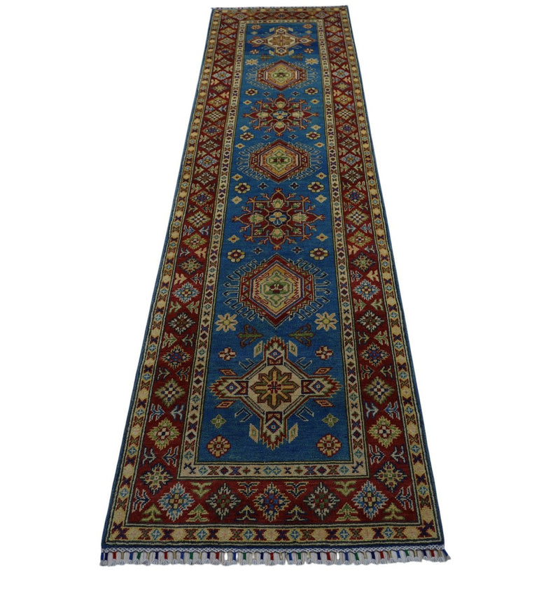 Hand-Knotted Afghani Kazak Wool Rug – 2’9″  x  9’9″