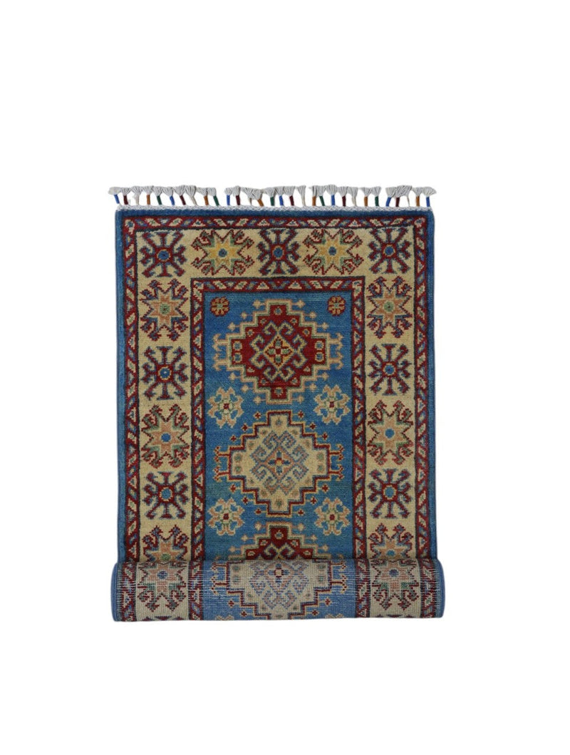Hand-Knotted Afghani Kazak Wool Rug – 2’0″  x  5’10″