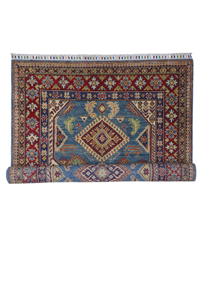 Hand-Knotted Afghani Kazak Wool Rug – 4’0″  x  6’1″