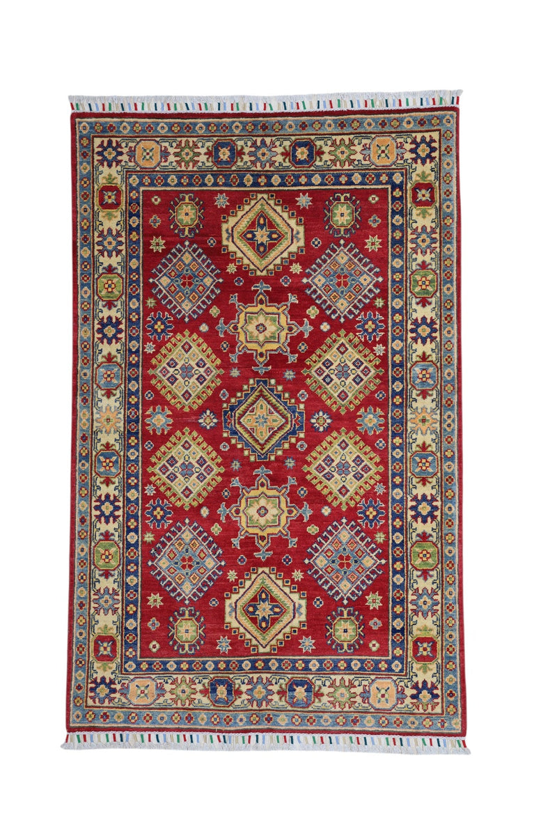 Hand-Knotted Afghani Kazak Wool Rug – 3’10″  x  6’0″