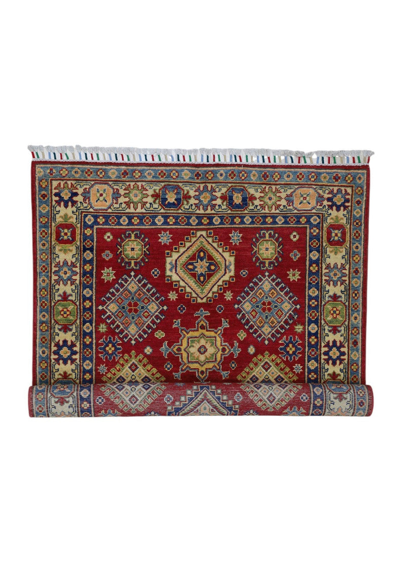 Hand-Knotted Afghani Kazak Wool Rug – 3’10″  x  6’0″