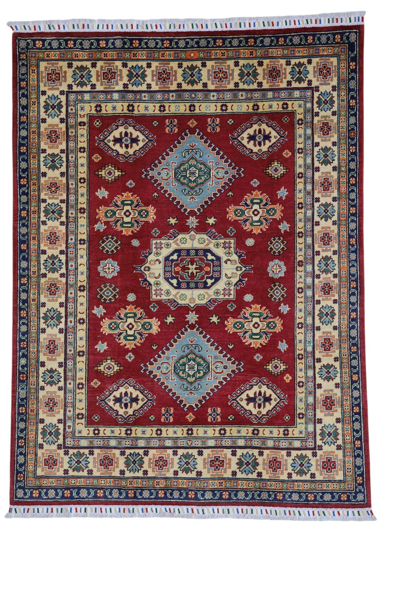 Hand-Knotted Afghani Kazak Wool Rug – 4’10″  x  6’6″