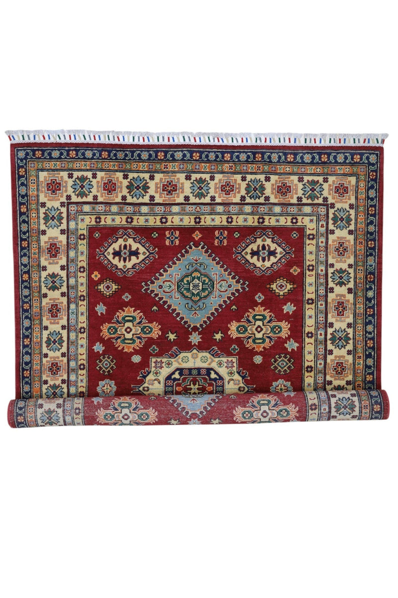 Hand-Knotted Afghani Kazak Wool Rug – 4’10″  x  6’6″
