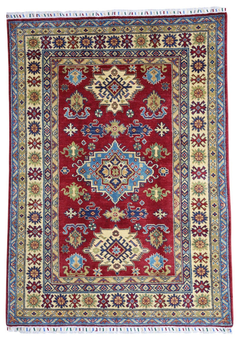 Hand-Knotted Afghani Kazak Wool Rug – 4’9″  x  6’8″