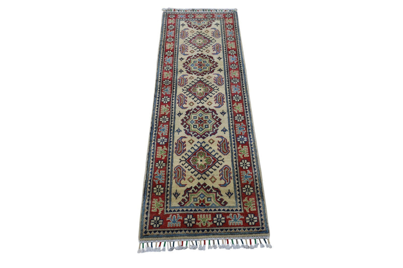 Hand-Knotted Afghani Kazak Wool Rug – 2’0″  x  6’2″