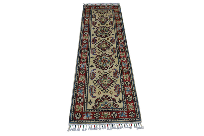 Hand-Knotted Afghani Kazak Wool Rug – 2’0″  x  6’2″