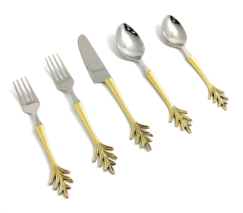 Stainless Steel Golden Flatware 20p set Leaf Style Design, photo 2 of 7