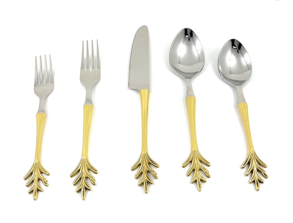 Stainless Steel Golden Flatware 20p set Leaf Style Design, photo 6 of 7