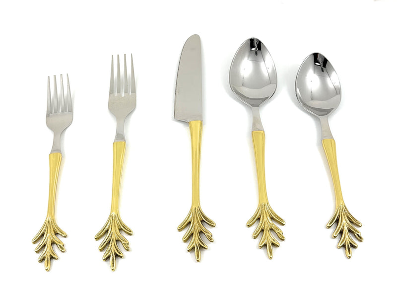 Stainless Steel Golden Flatware 20p set Leaf Style Design, photo 6 of 7