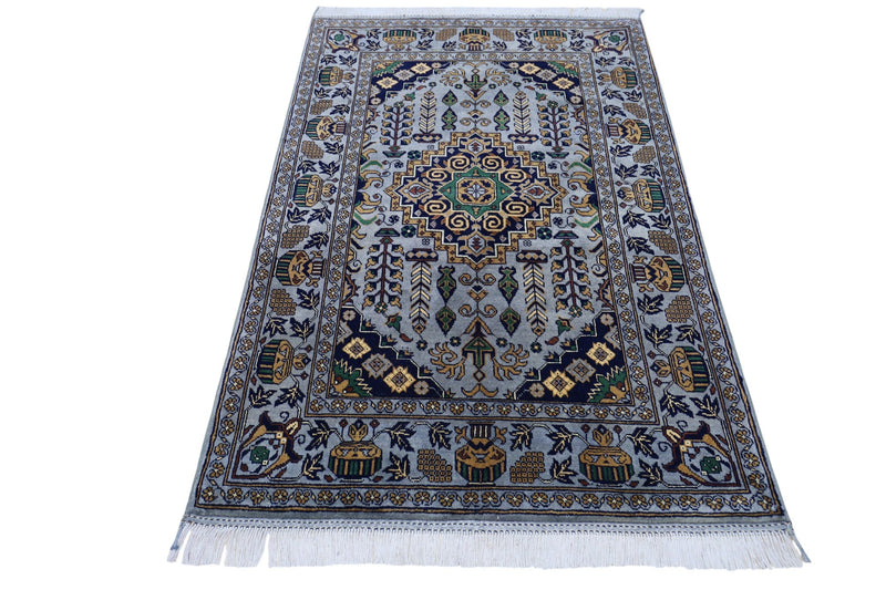 Hand-Knotted Afghani Zerkhaki Wool Rug – 3’4″  x  4’11″
