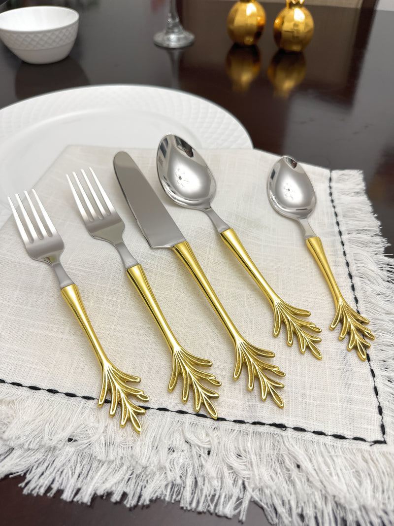 Stainless Steel Golden Flatware 20p set Leaf Style Design, photo 3 of 7