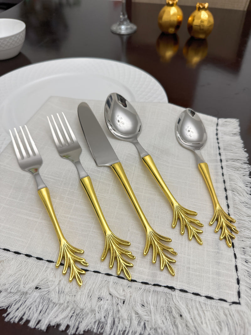 Stainless Steel Golden Flatware 20p set Leaf Style Design, photo 4 of 7