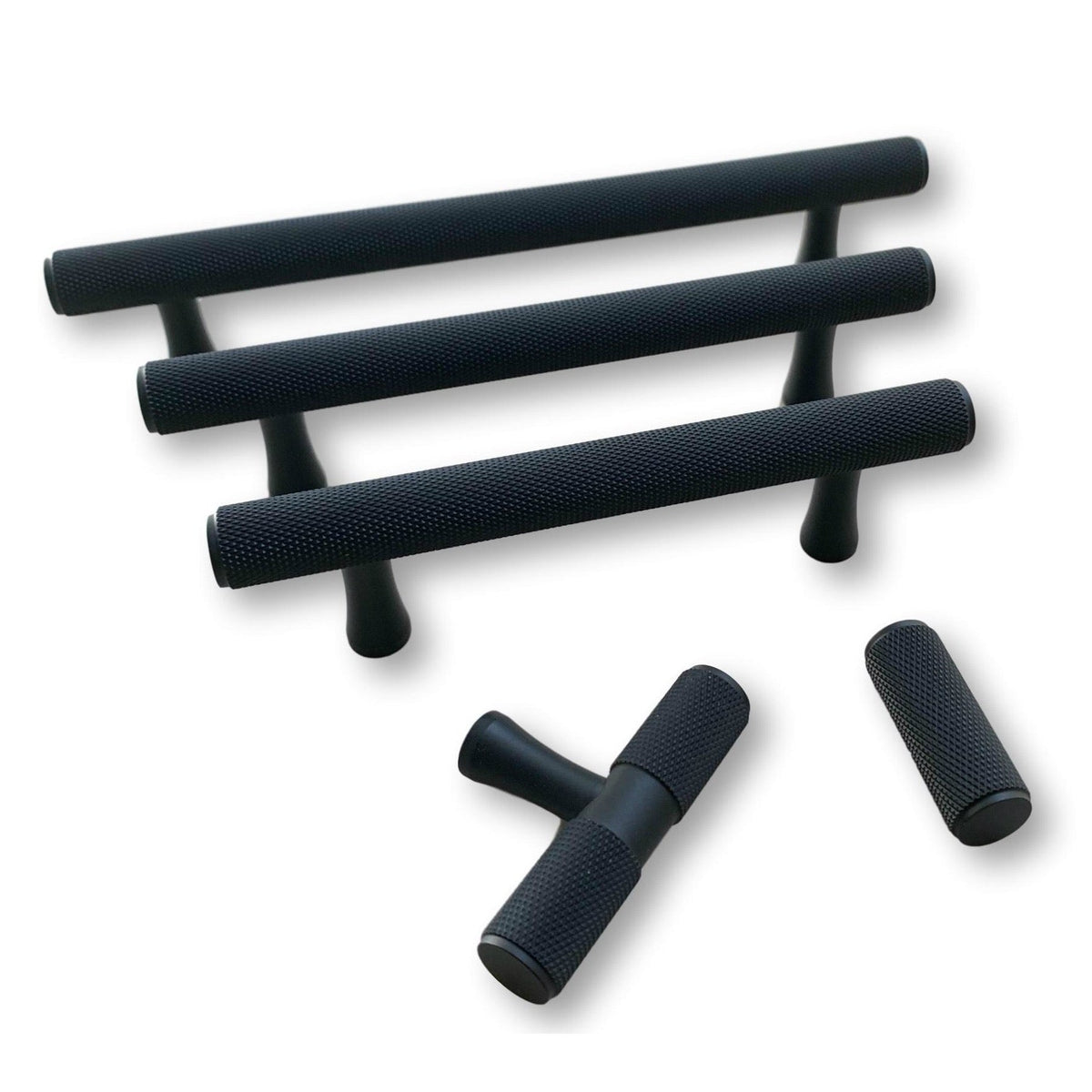 Knurled Matte Black Solid "Texture" Drawer Pulls and Knobs