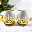 Gold Pine Tree Stemless Wine Glasses by Jersey Art Glass