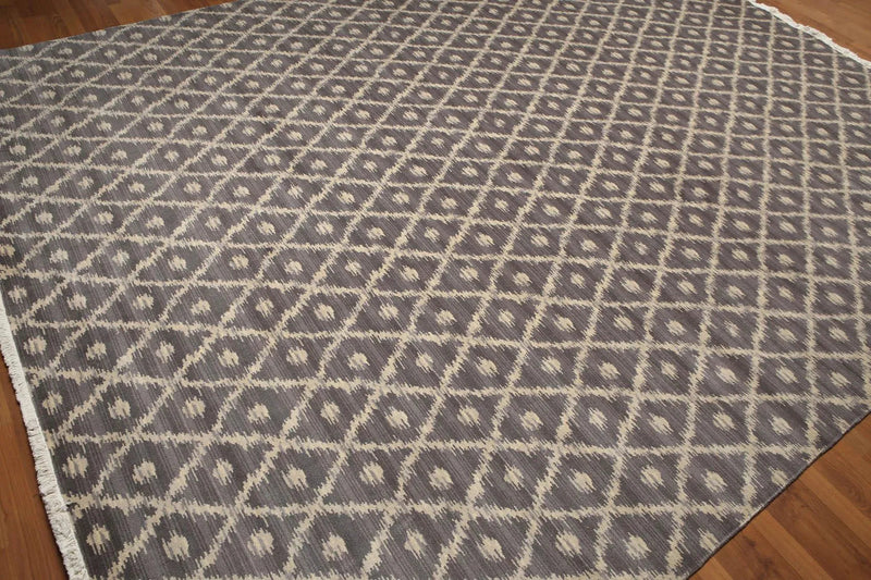 9' x 12' Hand knotted Oriental Area rug Wool full pile Modern Ikat Gray 9x12 ft