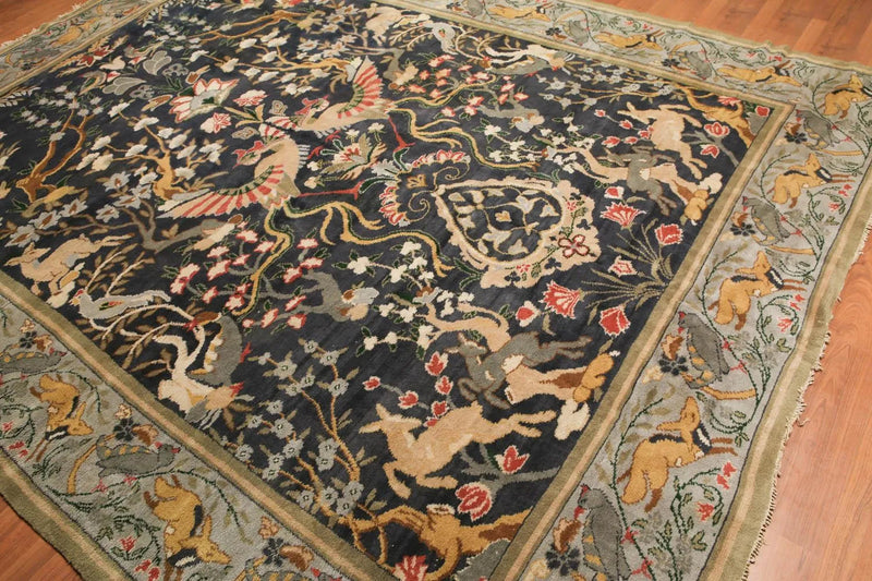 9x12 Charcoal Antique Spanish Wool Pile with Silk Foundation Hand Knotted Area Rug