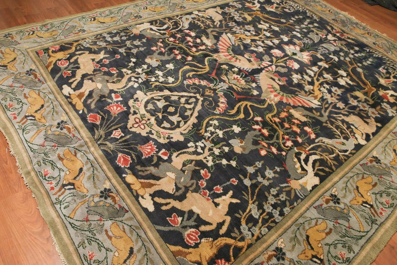 9x12 Charcoal Antique Spanish Wool Pile with Silk Foundation Hand Knotted Area Rug