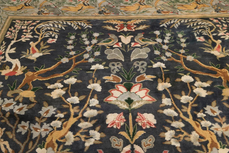 9x12 Charcoal Antique Spanish Wool Pile with Silk Foundation Hand Knotted Area Rug