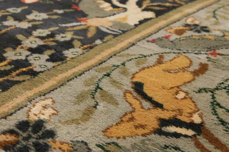 9x12 Charcoal Antique Spanish Wool Pile with Silk Foundation Hand Knotted Area Rug